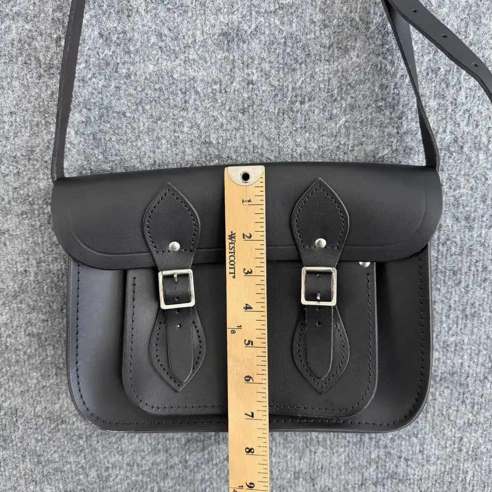 The Cambridge Satchel Black Leather Crossbody Bag Messenger Buckle JX Monogram